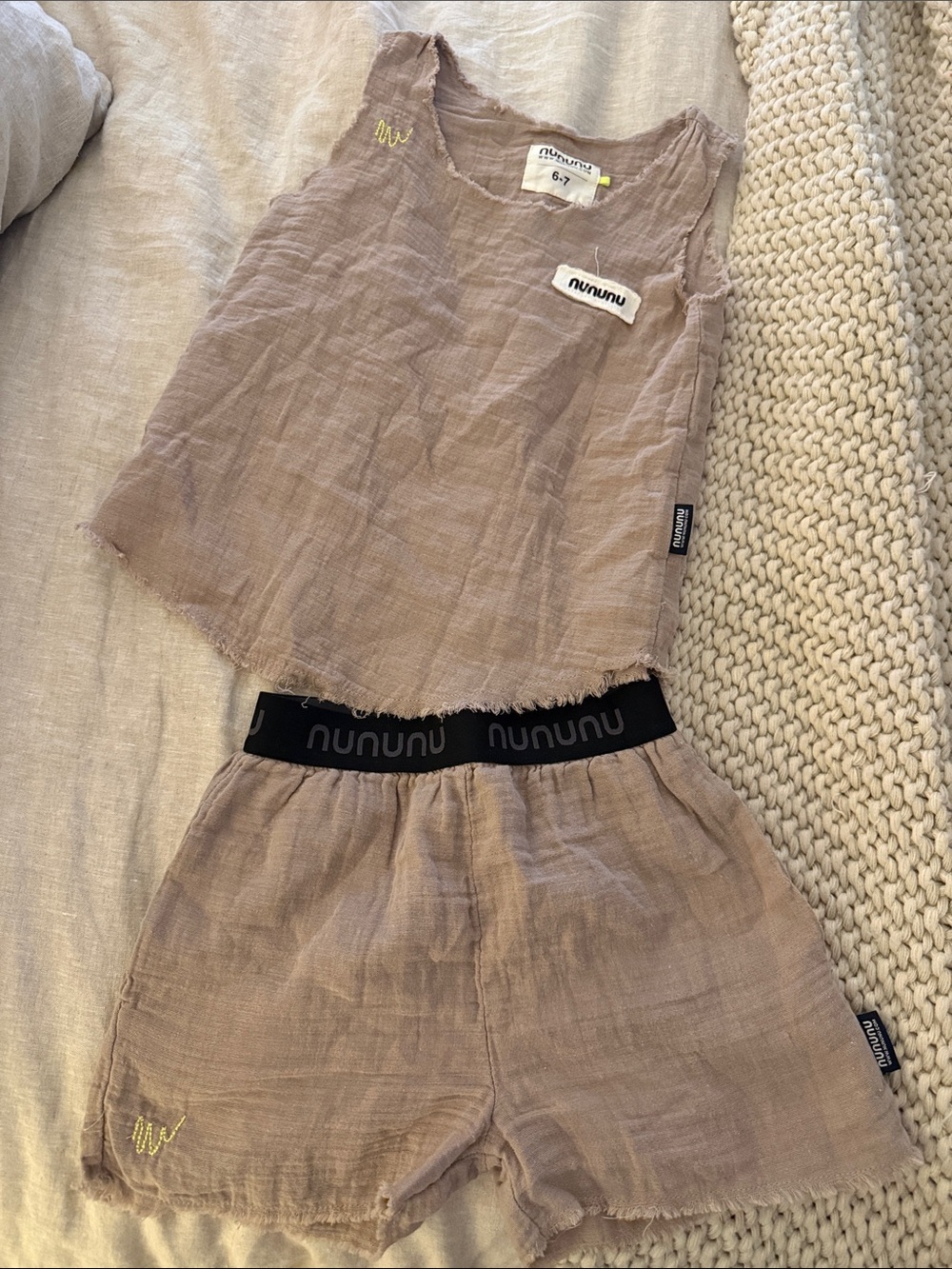 nununu Taupe Lightweight Linen-Blend Athletic Shorts and tank